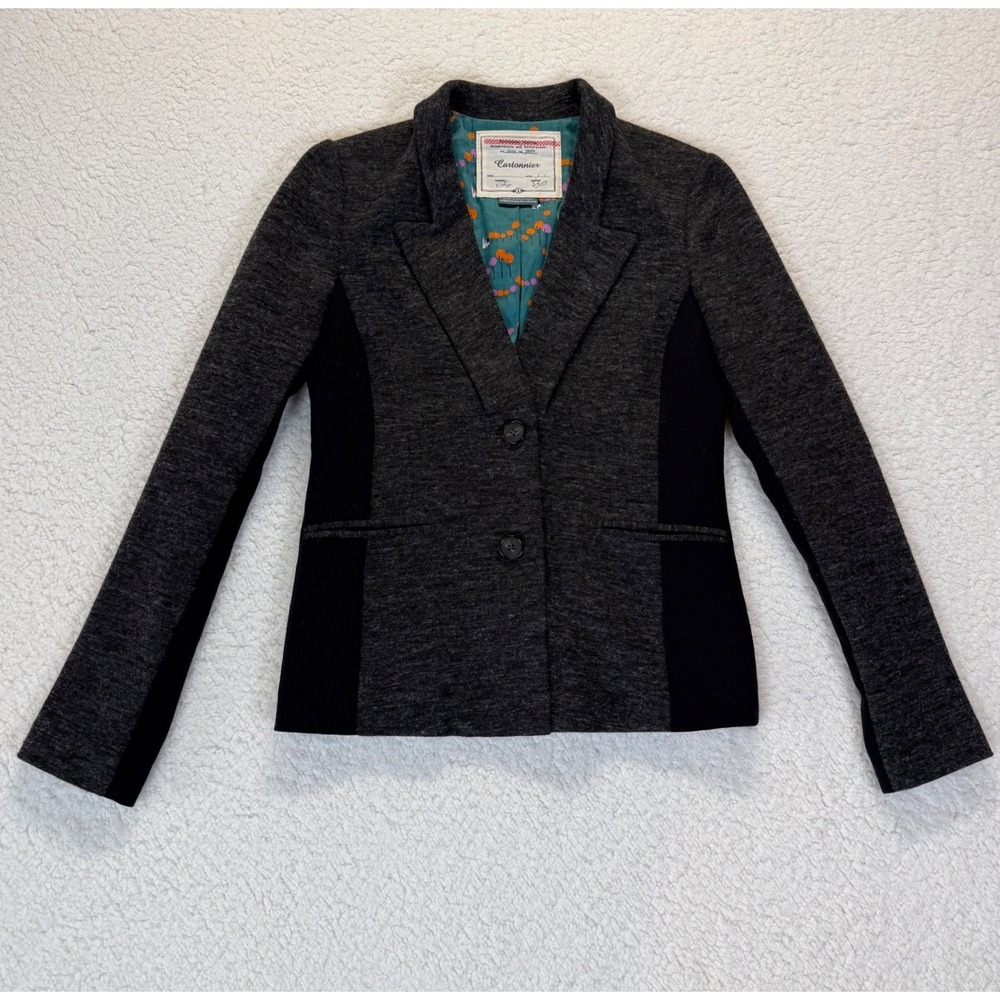 Anthropologie Cartonnier Gray Knit Blazer Jacket with Floral Lining‎ Size 6